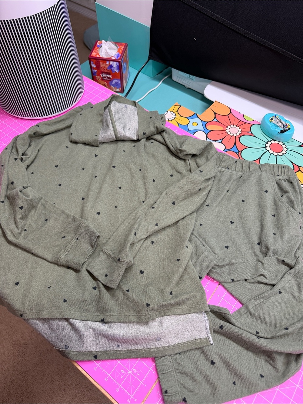 Jasmine & Ginger Olive Green Heart Knit Top and Pants